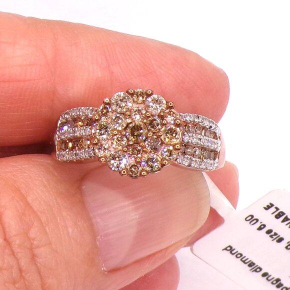 1 Ctw!! Natural Champagne and White Diamond Ring, Rose Vermeil Over 925 Silver